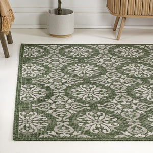 HomeRoots 8' X 10' Green and Cream Floral Area Rug - Durable, Stylish Indoor/Outdoor Comfort for Any Space 703651