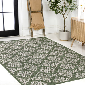 HomeRoots 8' X 10' Green and Cream Floral Area Rug - Durable, Stylish Indoor/Outdoor Comfort for Any Space 703651