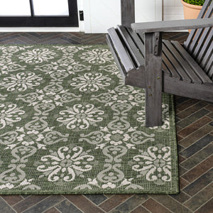 HomeRoots 8' X 10' Green and Cream Floral Area Rug - Durable, Stylish Indoor/Outdoor Comfort for Any Space 703651