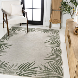 HomeRoots 5' Green and Cream Floral Area Rug – Durable Indoor/Outdoor Style for Any Space, Easy to Clean! 703654