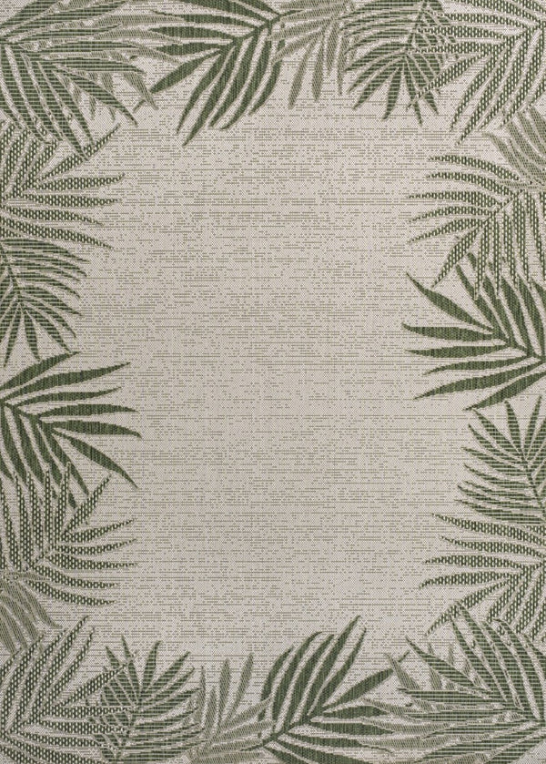 HomeRoots 5' Green and Cream Floral Area Rug – Durable Indoor/Outdoor Style for Any Space, Easy to Clean! 703654