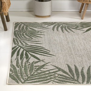 HomeRoots 5' Green and Cream Floral Area Rug – Durable Indoor/Outdoor Style for Any Space, Easy to Clean! 703654
