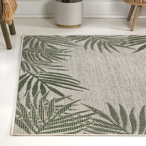 HomeRoots 5' Green and Cream Floral Area Rug – Durable Indoor/Outdoor Style for Any Space, Easy to Clean! 703654