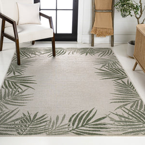 HomeRoots 5' Green and Cream Floral Area Rug – Durable Indoor/Outdoor Style for Any Space, Easy to Clean! 703654