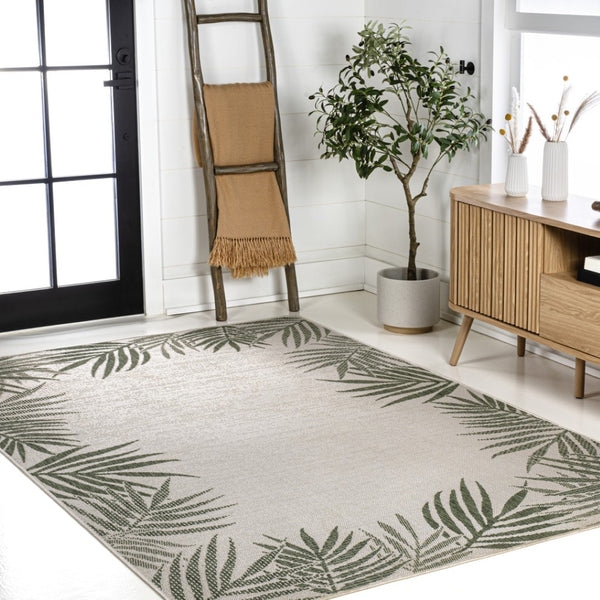 HomeRoots 5' Green and Cream Floral Area Rug – Durable Indoor/Outdoor Style for Any Space, Easy to Clean! 703654