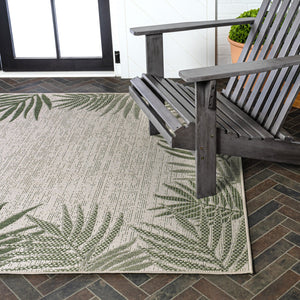 HomeRoots 5' Green and Cream Floral Area Rug – Durable Indoor/Outdoor Style for Any Space, Easy to Clean! 703654