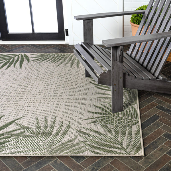 HomeRoots 5' Green and Cream Floral Area Rug – Durable Indoor/Outdoor Style for Any Space, Easy to Clean! 703654