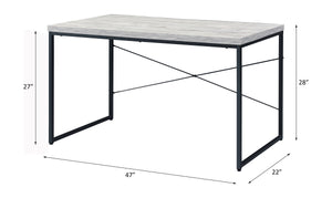 English Elm Bob Industrial Antique White & Black Writing Desk with Faux Concrete Veneer Top, Metal Sled Base, 36mm B2726P282413