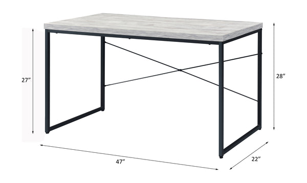 English Elm Bob Industrial Antique White & Black Writing Desk with Faux Concrete Veneer Top, Metal Sled Base, 36mm B2726P282413