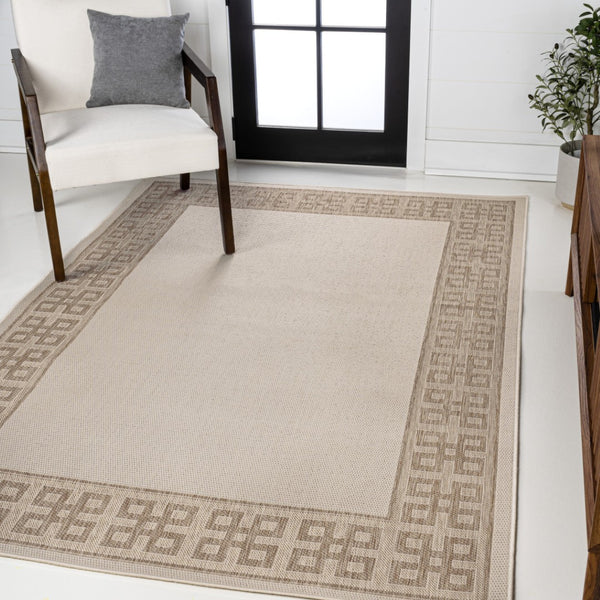 HomeRoots 5' X 8' Cream and Beige Indoor/Outdoor Area Rug – Durable, Stylish, Low-Maintenance for Any Space! 703662
