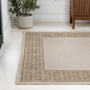 HomeRoots 5' X 8' Cream and Beige Indoor/Outdoor Area Rug – Durable, Stylish, Low-Maintenance for Any Space! 703662