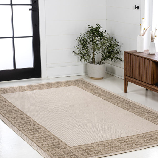 HomeRoots 5' X 8' Cream and Beige Indoor/Outdoor Area Rug – Durable, Stylish, Low-Maintenance for Any Space! 703662