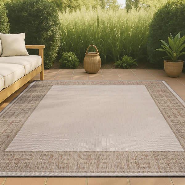 HomeRoots 8' X 10' Cream and Beige Indoor/Outdoor Area Rug – Durable, Stylish, and Versatile Foundation for Any Space 703663