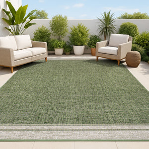 HomeRoots 5' Versatile Green and Cream Indoor Outdoor Area Rug - Durable, Fade-Resistant, Easy to Clean! 703666