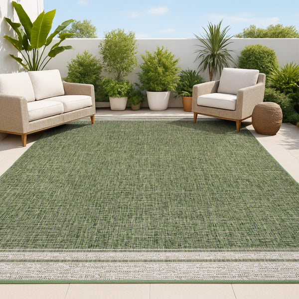 HomeRoots 5' Versatile Green and Cream Indoor Outdoor Area Rug - Durable, Fade-Resistant, Easy to Clean! 703666