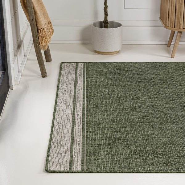 HomeRoots 5' Versatile Green and Cream Indoor Outdoor Area Rug - Durable, Fade-Resistant, Easy to Clean! 703666