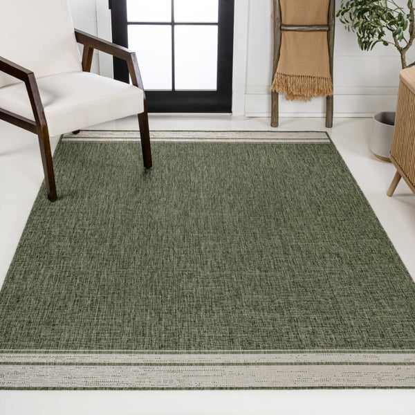 HomeRoots 5' Versatile Green and Cream Indoor Outdoor Area Rug - Durable, Fade-Resistant, Easy to Clean! 703666