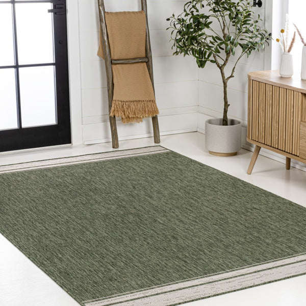 HomeRoots 5' Versatile Green and Cream Indoor Outdoor Area Rug - Durable, Fade-Resistant, Easy to Clean! 703666
