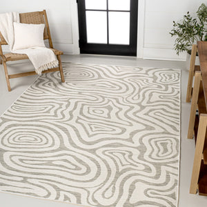 HomeRoots 5' Gray and Cream Abstract Washable Area Rug – Stylish Indoor/Outdoor Design, Easy Care & Durable! 703675