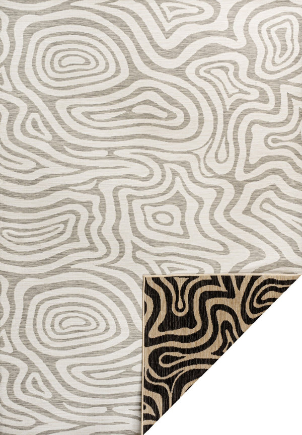 HomeRoots 5' Gray and Cream Abstract Washable Area Rug – Stylish Indoor/Outdoor Design, Easy Care & Durable! 703675