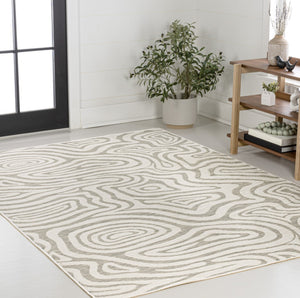 HomeRoots 5' Gray and Cream Abstract Washable Area Rug – Stylish Indoor/Outdoor Design, Easy Care & Durable! 703675