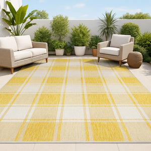 HomeRoots 8' X 10' Yellow and Cream Gingham Area Rug - Indoor/Outdoor Durable Charm for Any Space! 703680