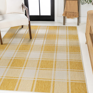 HomeRoots 8' X 10' Yellow and Cream Gingham Area Rug - Indoor/Outdoor Durable Charm for Any Space! 703680