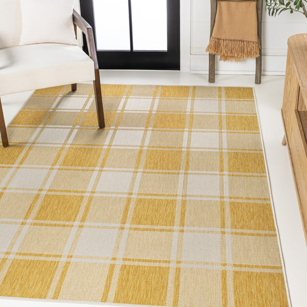 HomeRoots 8' X 10' Yellow and Cream Gingham Area Rug - Indoor/Outdoor Durable Charm for Any Space! 703680