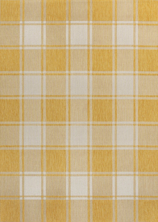 HomeRoots 8' X 10' Yellow and Cream Gingham Area Rug - Indoor/Outdoor Durable Charm for Any Space! 703680