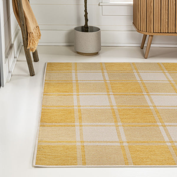 HomeRoots 8' X 10' Yellow and Cream Gingham Area Rug - Indoor/Outdoor Durable Charm for Any Space! 703680