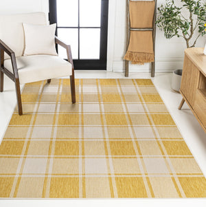 HomeRoots 8' X 10' Yellow and Cream Gingham Area Rug - Indoor/Outdoor Durable Charm for Any Space! 703680