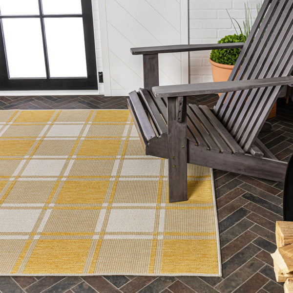 HomeRoots 8' X 10' Yellow and Cream Gingham Area Rug - Indoor/Outdoor Durable Charm for Any Space! 703680