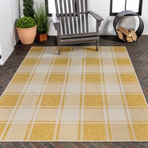 HomeRoots 8' X 10' Yellow and Cream Gingham Area Rug - Indoor/Outdoor Durable Charm for Any Space! 703680