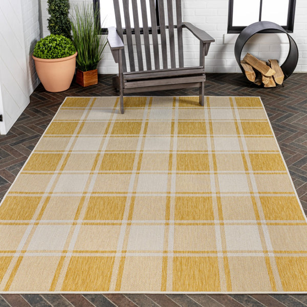 HomeRoots 8' X 10' Yellow and Cream Gingham Area Rug - Indoor/Outdoor Durable Charm for Any Space! 703680