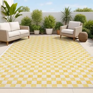 HomeRoots 5' Yellow and Cream Geometric Area Rug - Stylish Indoor/Outdoor Décor, Easy to Clean & Durable Design 703683