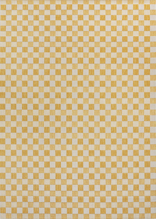 HomeRoots 5' Yellow and Cream Geometric Area Rug - Stylish Indoor/Outdoor Décor, Easy to Clean & Durable Design 703683