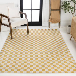 HomeRoots 5' Yellow and Cream Geometric Area Rug - Stylish Indoor/Outdoor Décor, Easy to Clean & Durable Design 703683