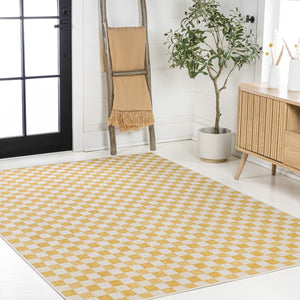 HomeRoots 5' Yellow and Cream Geometric Area Rug - Stylish Indoor/Outdoor Décor, Easy to Clean & Durable Design 703683