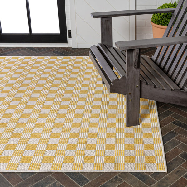 HomeRoots 5' Yellow and Cream Geometric Area Rug - Stylish Indoor/Outdoor Décor, Easy to Clean & Durable Design 703683