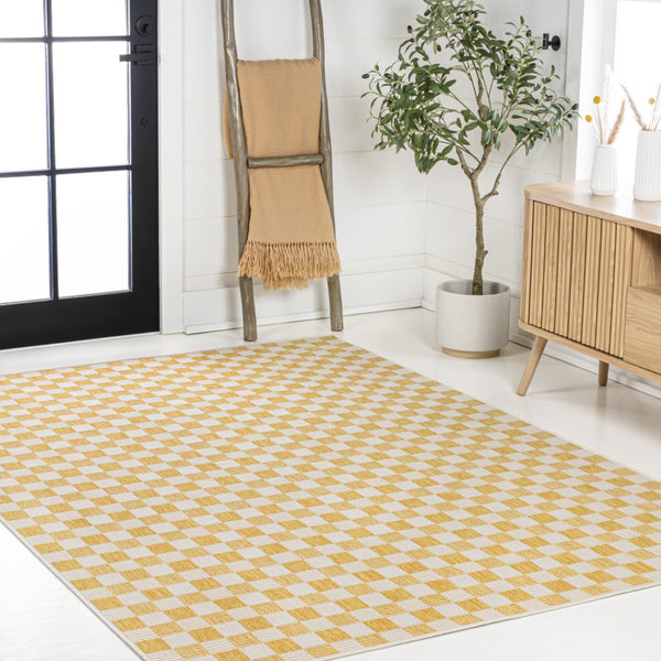 HomeRoots 8' X 10' Geometric Yellow and Cream Area Rug for Indoor/Outdoor Use - Stylish, Durable, Easy Care! 703684