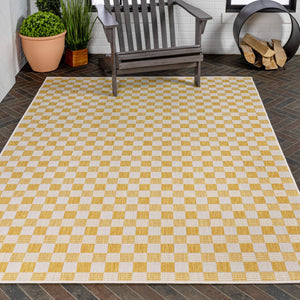 HomeRoots 8' X 10' Geometric Yellow and Cream Area Rug for Indoor/Outdoor Use - Stylish, Durable, Easy Care! 703684