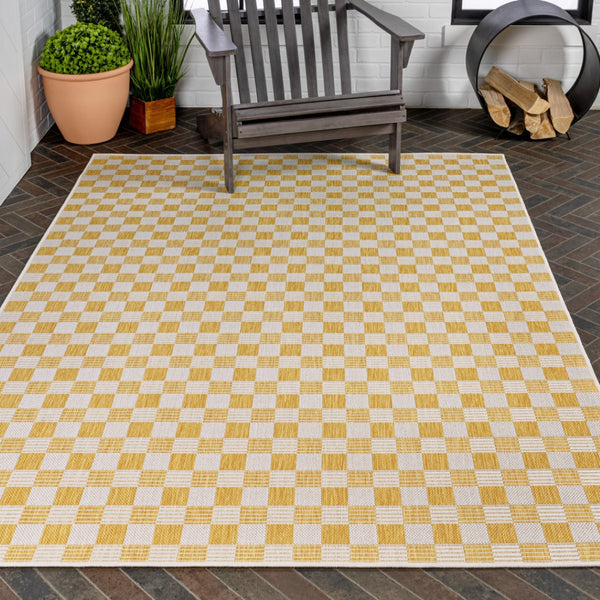 HomeRoots 8' X 10' Geometric Yellow and Cream Area Rug for Indoor/Outdoor Use - Stylish, Durable, Easy Care! 703684