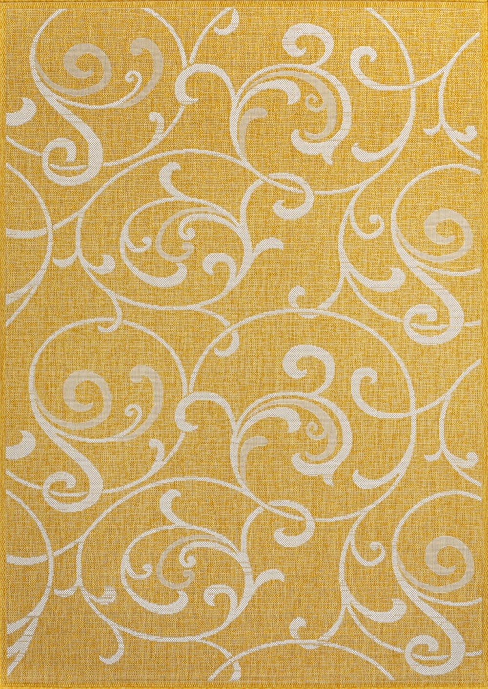 HomeRoots 5' Yellow and Cream Floral Area Rug – Durable Indoor/Outdoor Design for Timeless Charm and Style 703687