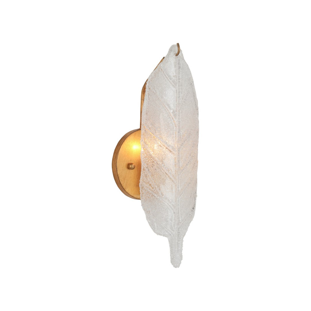 Chelsea House Leaf Antique Gold Leaf Sconce With Handcrafted Metal Leaves, Perched Bird & Crystal Accent — Elegant Ambient Lighting For Hallways, Foyers, Bedrooms 70369