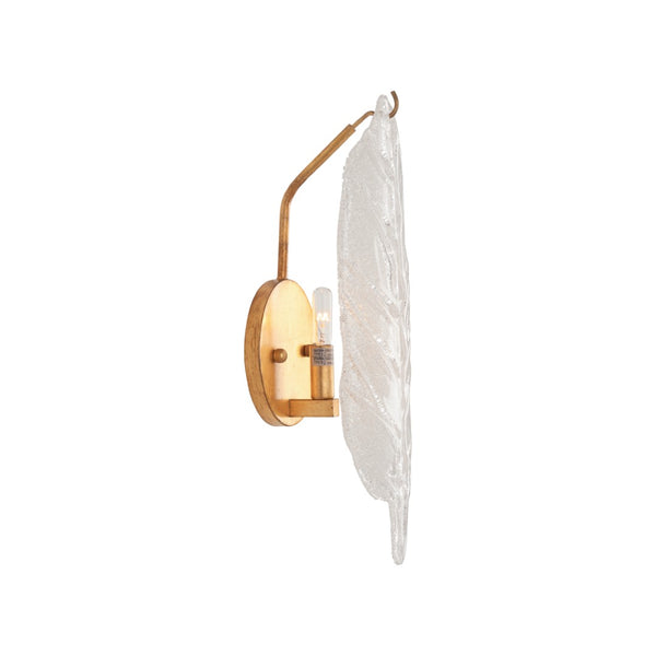 Chelsea House Leaf Antique Gold Leaf Sconce With Handcrafted Metal Leaves, Perched Bird & Crystal Accent — Elegant Ambient Lighting For Hallways, Foyers, Bedrooms 70369