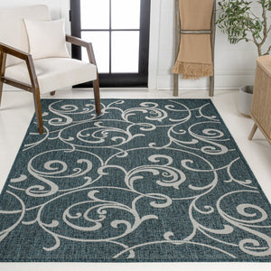 HomeRoots 5' Turquoise & Cream Floral Area Rug - Durable Indoor/Outdoor Design for Elegant Living Spaces 703691