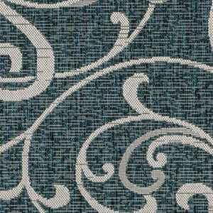 HomeRoots 8' X 10' Turquoise and Cream Floral Area Rug - Stylish Indoor/Outdoor Design for Modern Spaces 703692