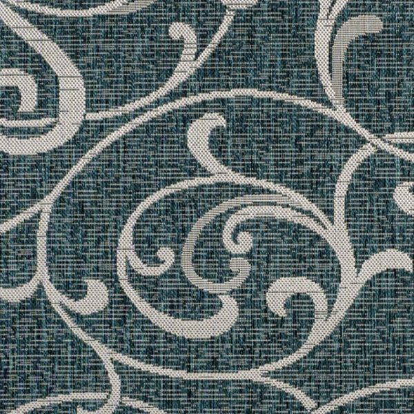 HomeRoots 8' X 10' Turquoise and Cream Floral Area Rug - Stylish Indoor/Outdoor Design for Modern Spaces 703692