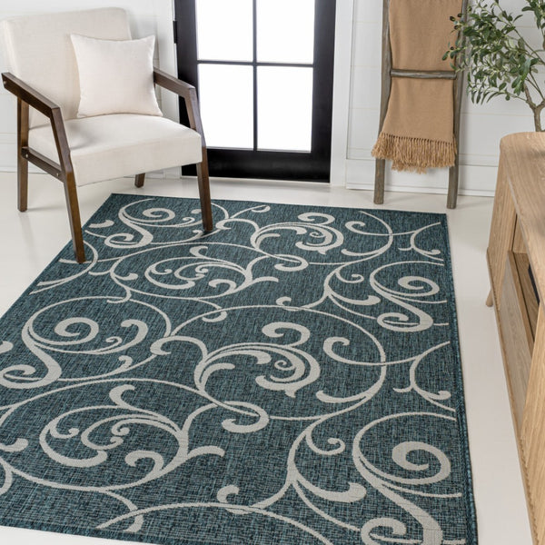 HomeRoots 8' X 10' Turquoise and Cream Floral Area Rug - Stylish Indoor/Outdoor Design for Modern Spaces 703692