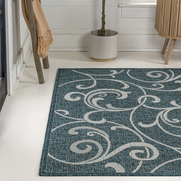 HomeRoots 8' X 10' Turquoise and Cream Floral Area Rug - Stylish Indoor/Outdoor Design for Modern Spaces 703692